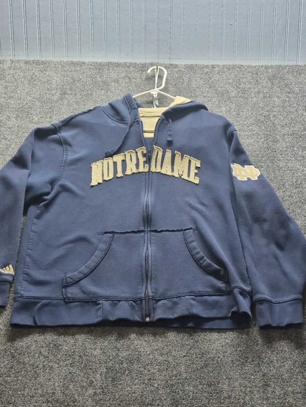 Vintage Y2K Adidas Notre Dame Fighting Irish Zip Up Hoodie Men's Large Blue